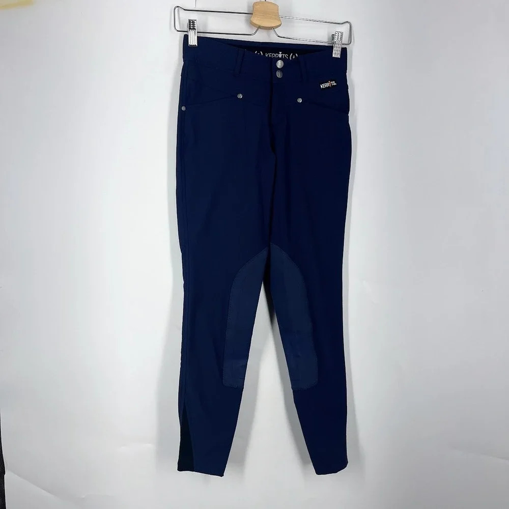 Kerrits Kids Navy Blue Knee Patch Equestrian Riding Breeches Pants Size L